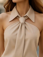 Women’s Casual Sleeveless Tie Top – Lightweight Woven Crew Neck Essential