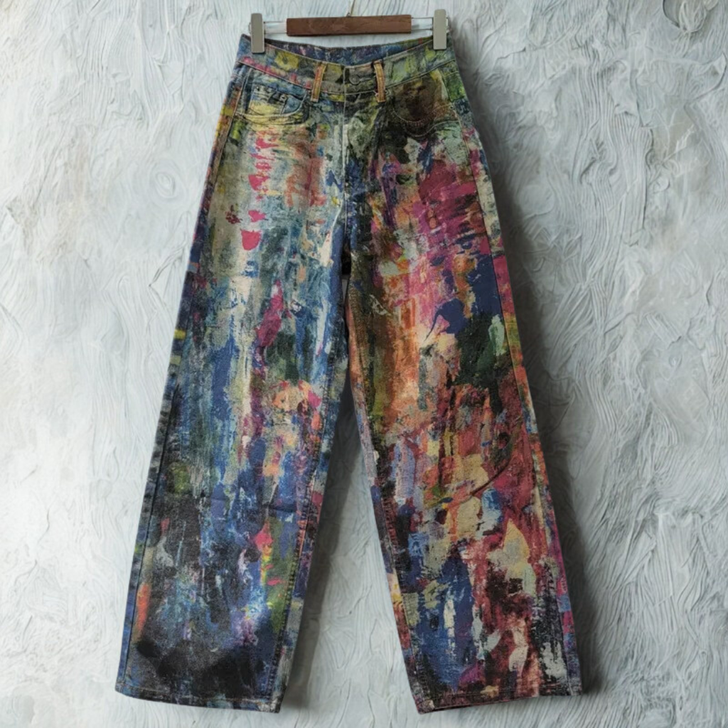 Women’s Loose Wide-Leg Jeans – Sand-Washed Street Denim Pants