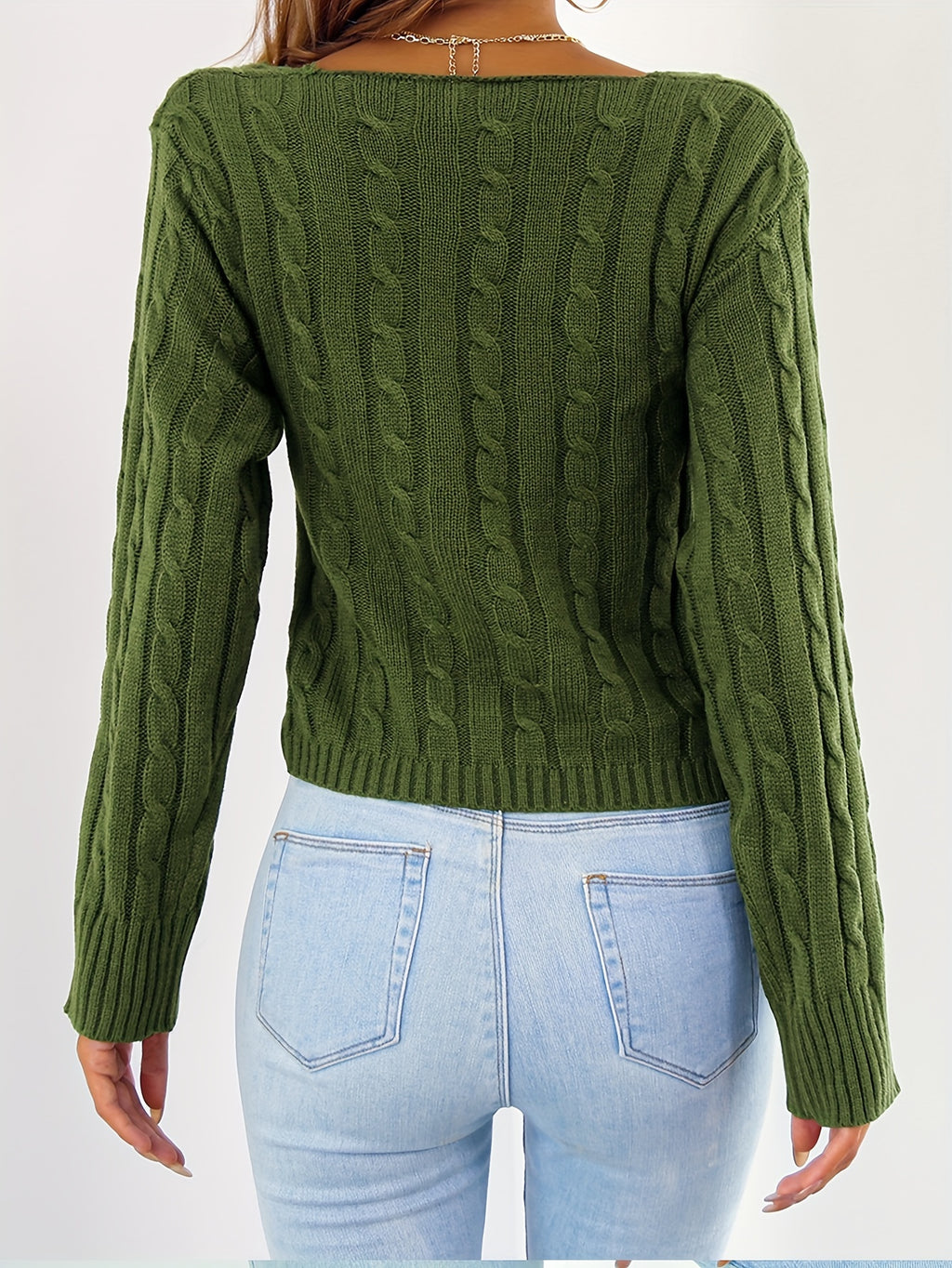 Women’s Sexy V-Neck Knit Sweater – Cross-Front Winter Pullover