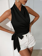 Women’s Sexy Criss-Cross Neck Top – Stretch Knit All-Season Essential