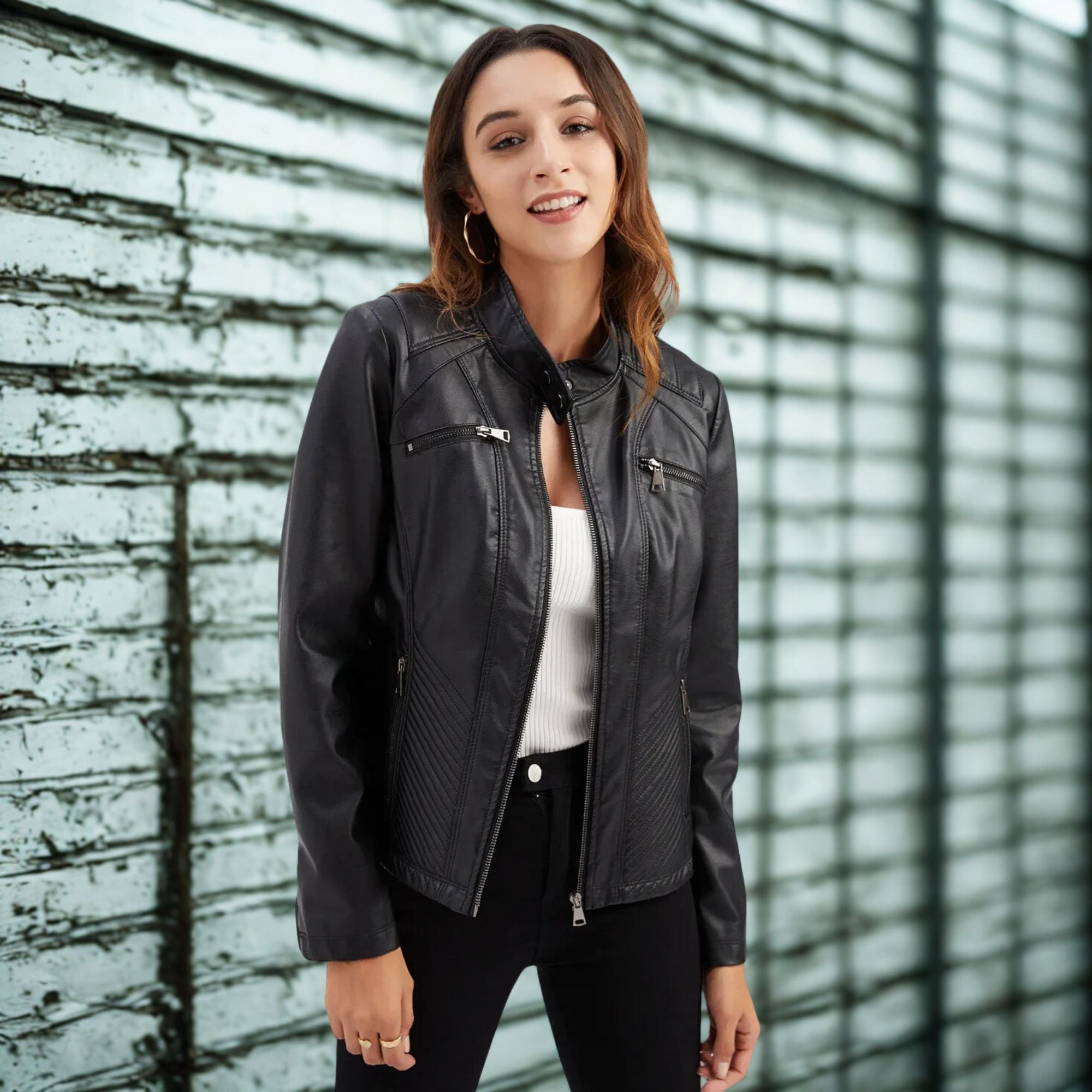 Women’s Lightweight Faux Leather Jacket – Casual Spring/Summer Outerwear