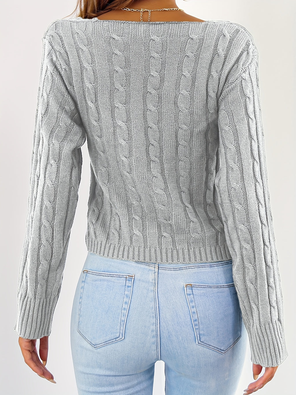 Women’s Sexy V-Neck Knit Sweater – Cross-Front Winter Pullover