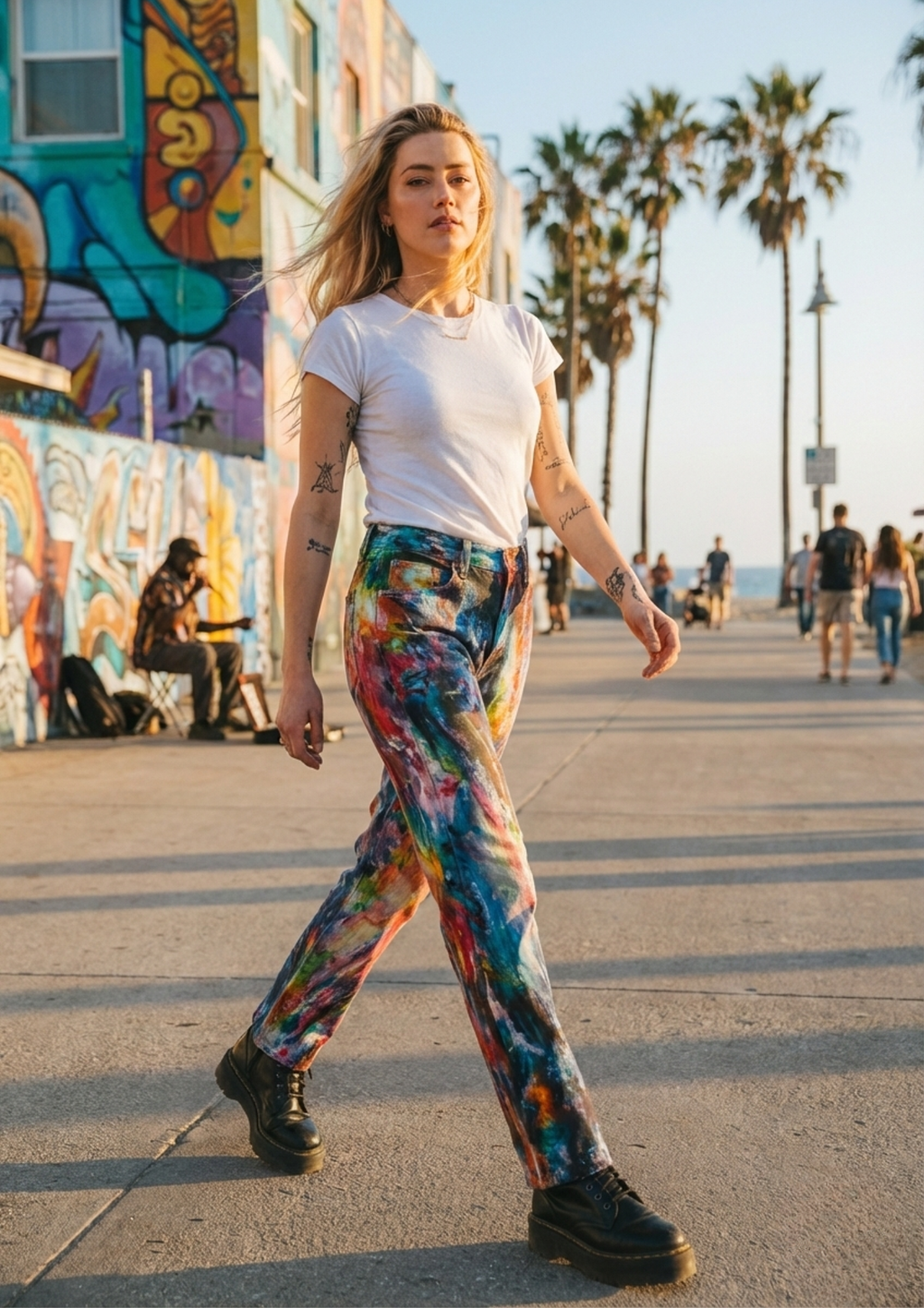 Hand-Painted Wide-Leg Jeans