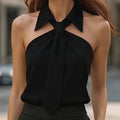 Women’s Casual Sleeveless Tie Top – Lightweight Woven Crew Neck Essential