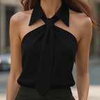 Women’s Casual Sleeveless Tie Top – Lightweight Woven Crew Neck Essential