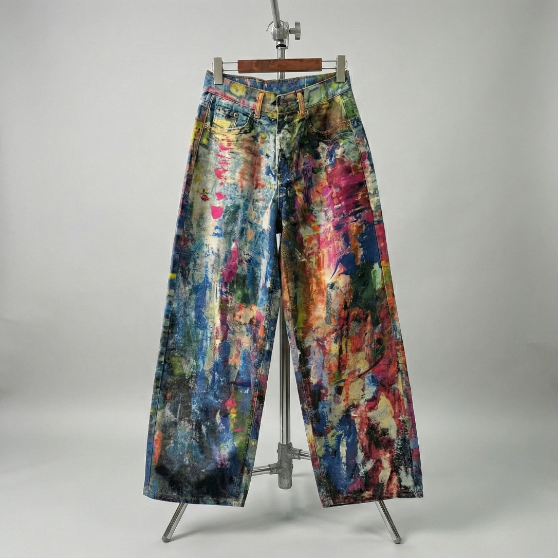 Women’s Loose Wide-Leg Jeans – Sand-Washed Street Denim Pants