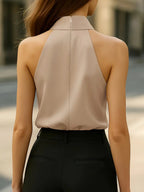 Women’s Casual Sleeveless Tie Top – Lightweight Woven Crew Neck Essential