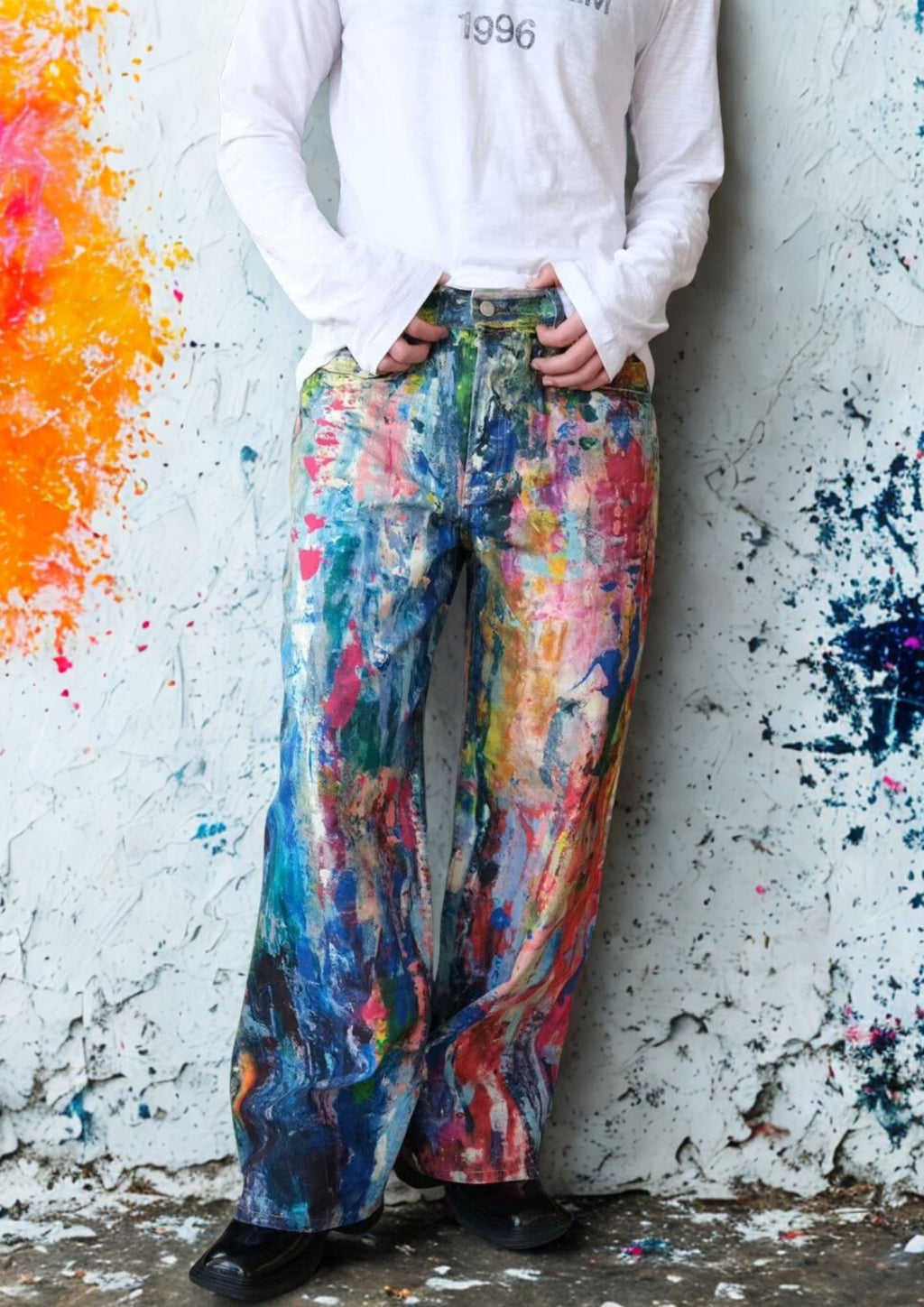 Hand-Painted Wide-Leg Jeans
