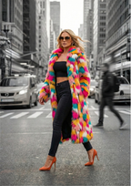 Women’s Long Faux Fur Coat – Wide-Waisted Warm Autumn/Winter Outerwear