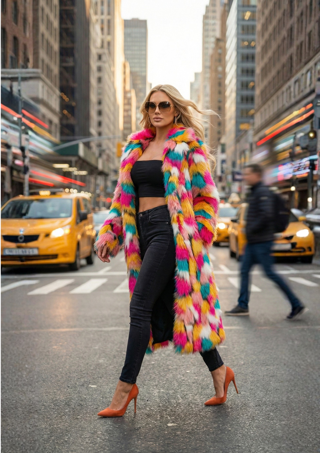 Women’s Long Faux Fur Coat – Wide-Waisted Warm Autumn/Winter Outerwear