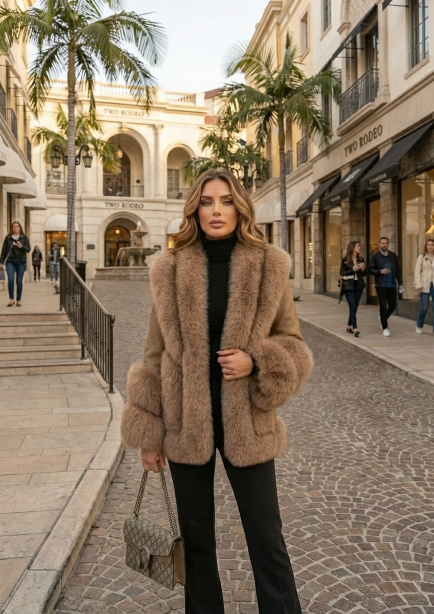 Women’s Mid-Length Real Fox Fur Coat – Wide-Waisted Luxury Winter Outerwear