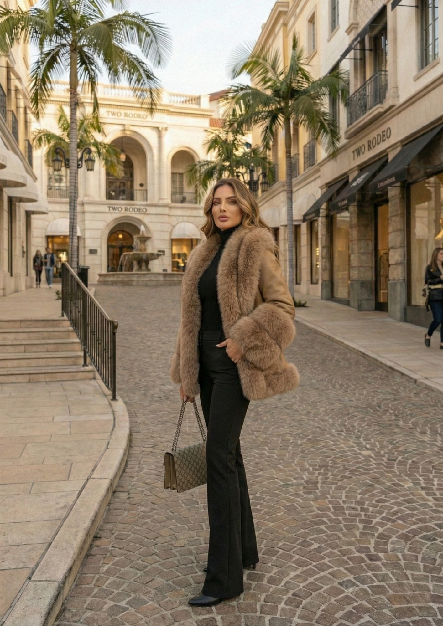 Women’s Mid-Length Real Fox Fur Coat – Wide-Waisted Luxury Winter Outerwear