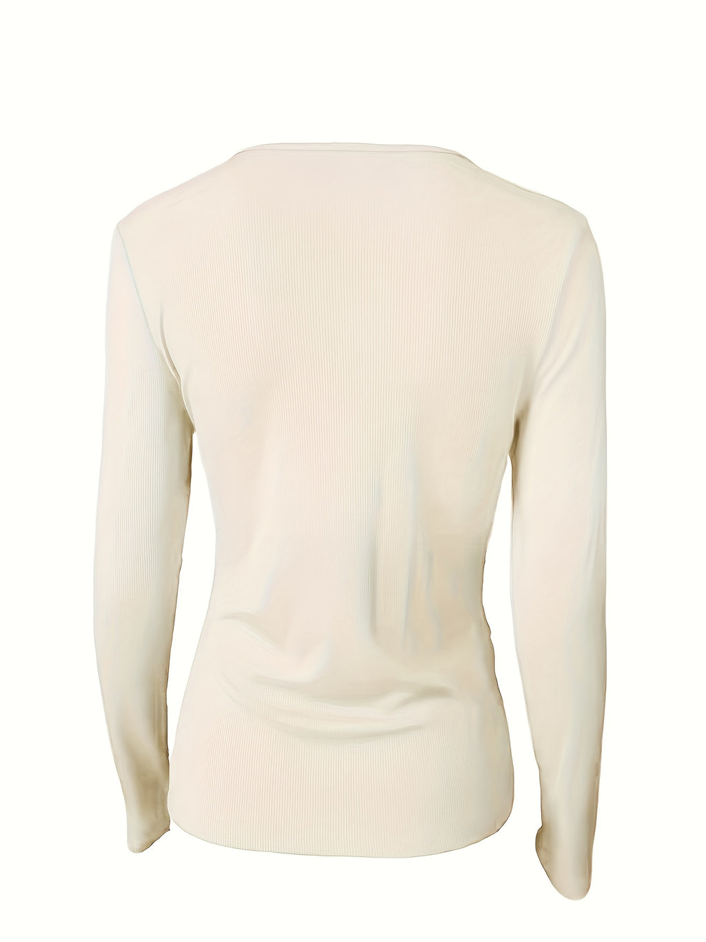 Women’s Elegant V-Neck Long Sleeve Top – High-Stretch Knit with Chain Detail
