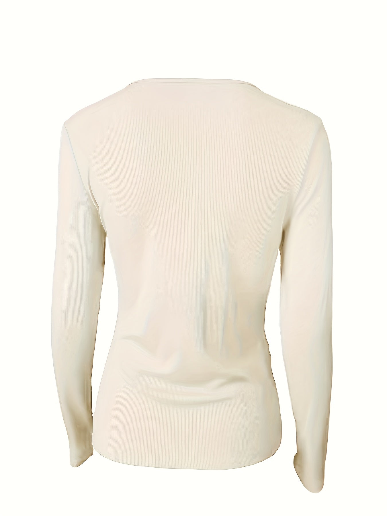 Women’s Elegant V-Neck Long Sleeve Top – High-Stretch Knit with Chain Detail