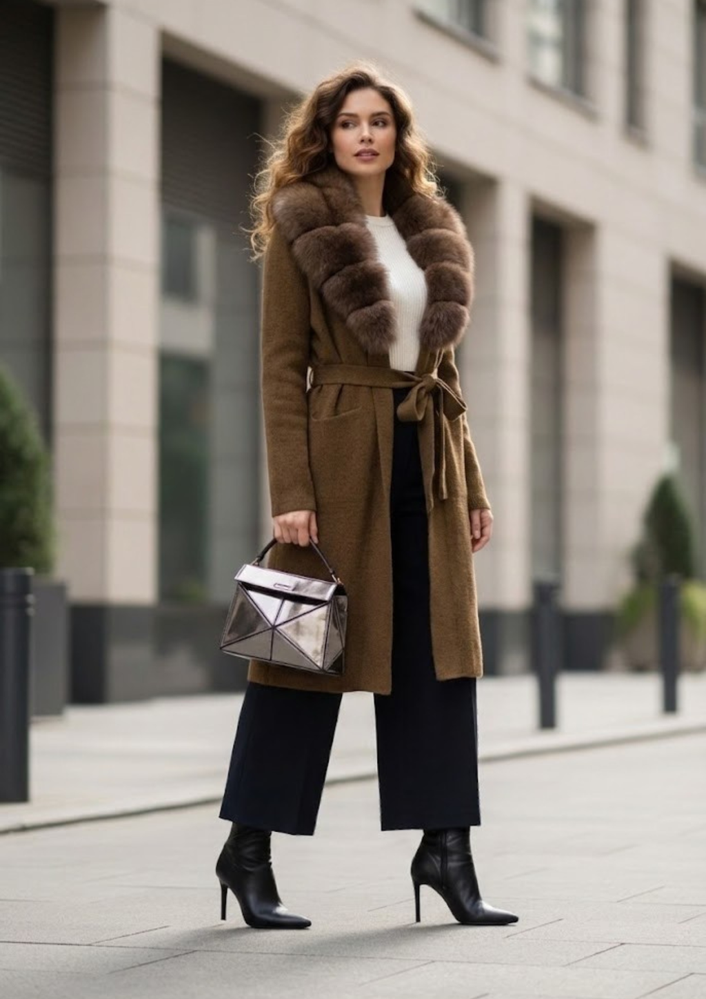 Women’s Long Real Fur Knit Coat – Belted Wide-Waist Luxury Cardigan