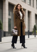Women’s Long Real Fur Knit Coat – Belted Wide-Waist Luxury Cardigan