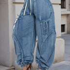 Women’s Streetwear Harem Cargo Pants – Asymmetrical Hem Loose-Fit Trousers