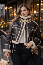Women’s High-Street Faux Leather Jacket – Embellished Cropped Statement Outerwear