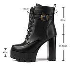 Women’s Platform Motorcycle Ankle Boots – Cross-Tied Square Heel