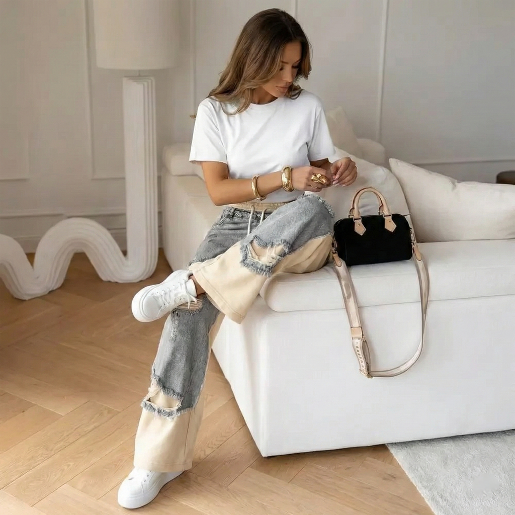 Women’s Casual Wide-Leg Pants – Patchwork Splicing
