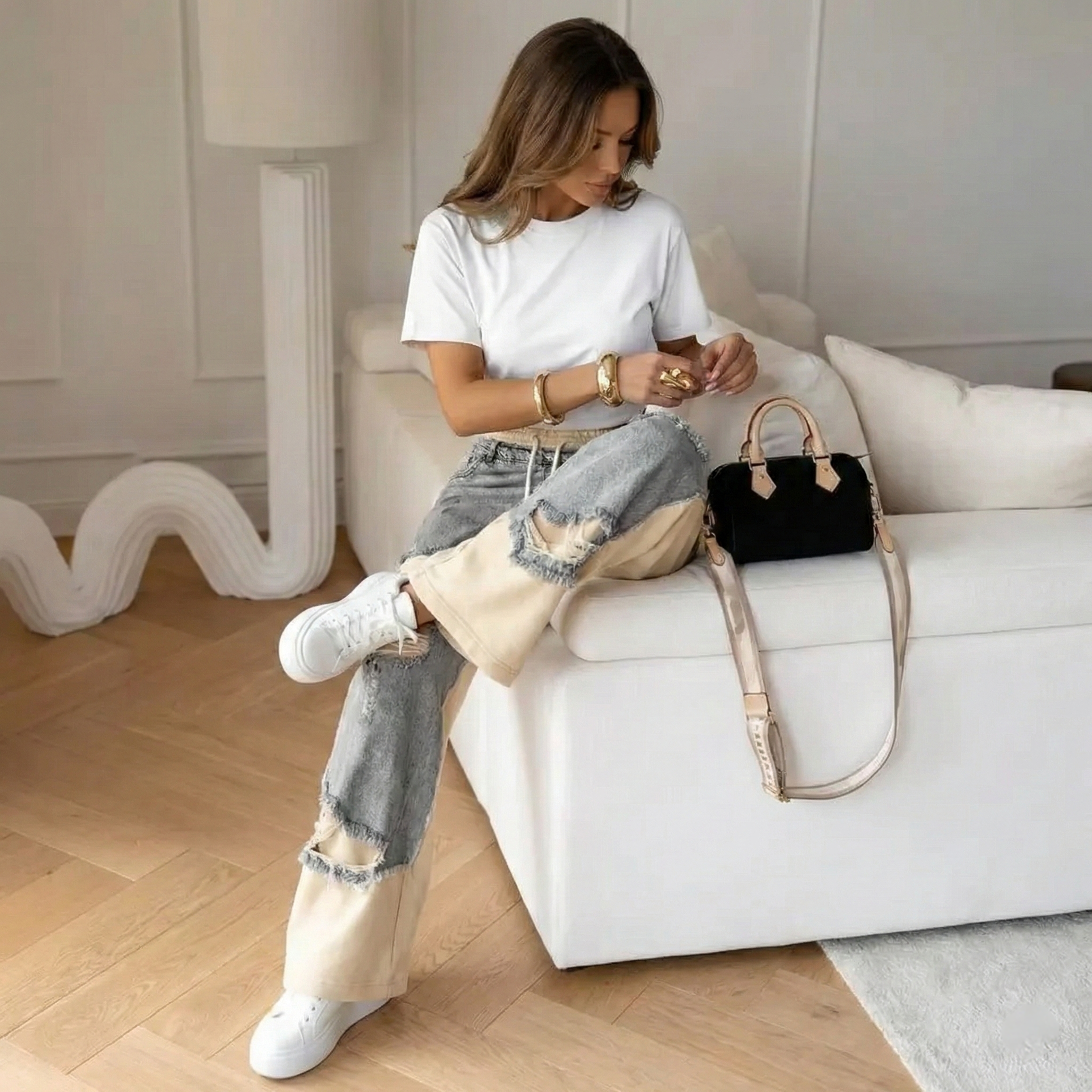 Women’s Casual Wide-Leg Pants – Patchwork Splicing