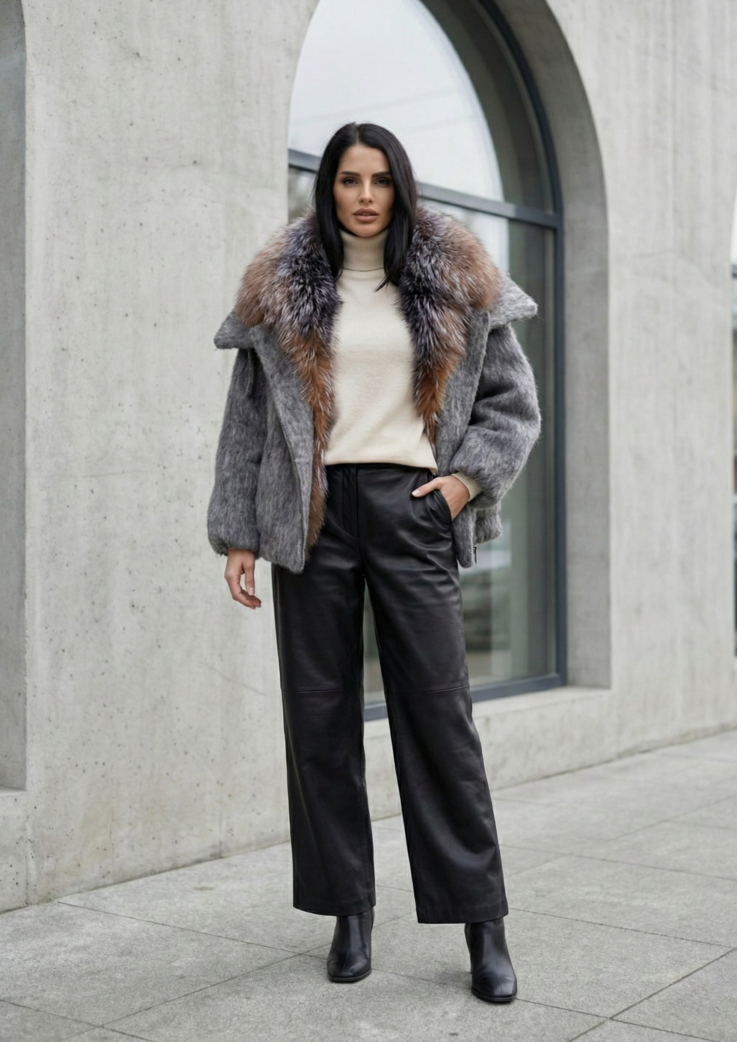 Women’s Real Fox Fur Down Jacket – Luxury Winter Office Coat