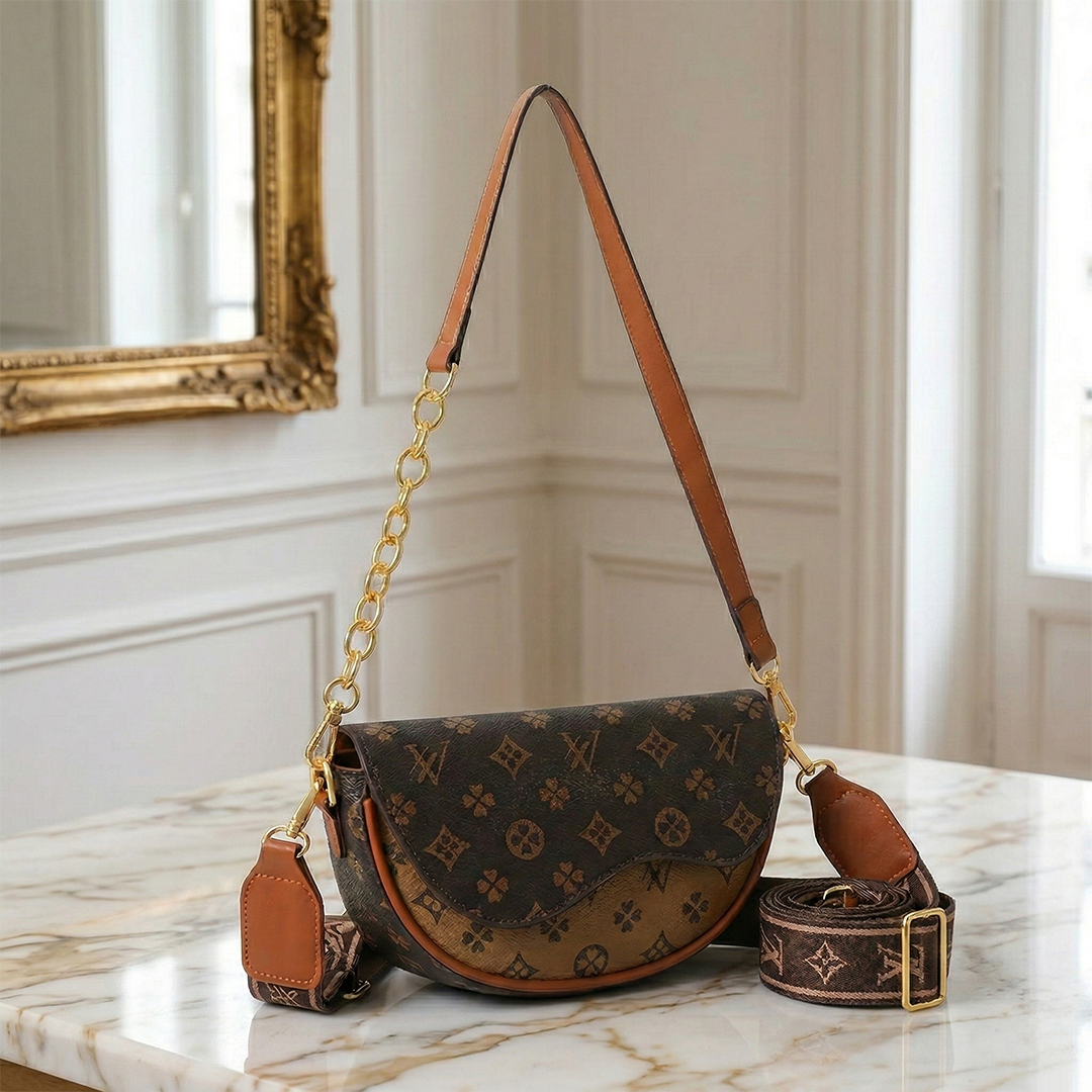 Women’s Square Saddle Shoulder Bag – Printed PU Crossbody