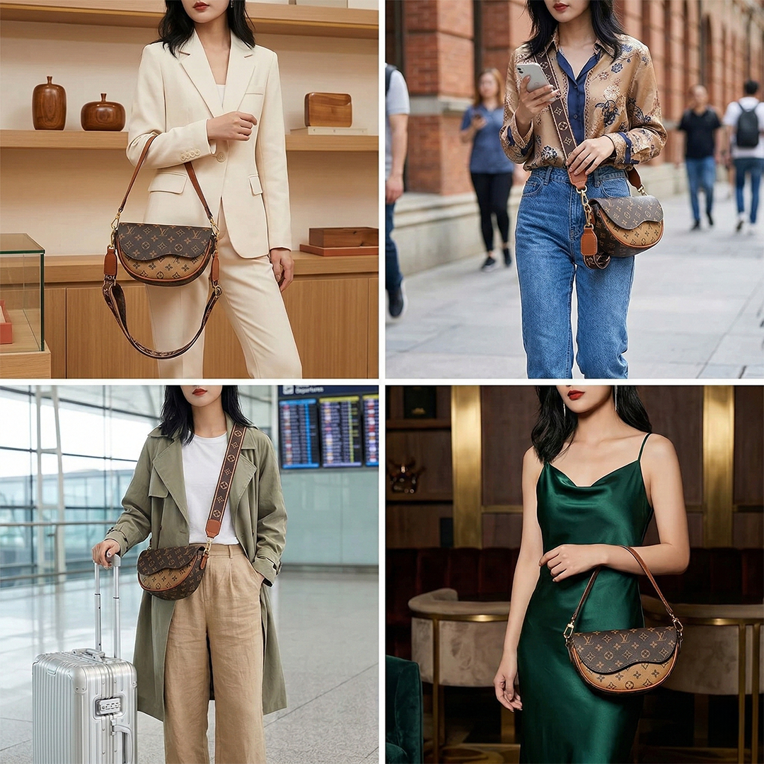 Women’s Square Saddle Shoulder Bag – Printed PU Crossbody