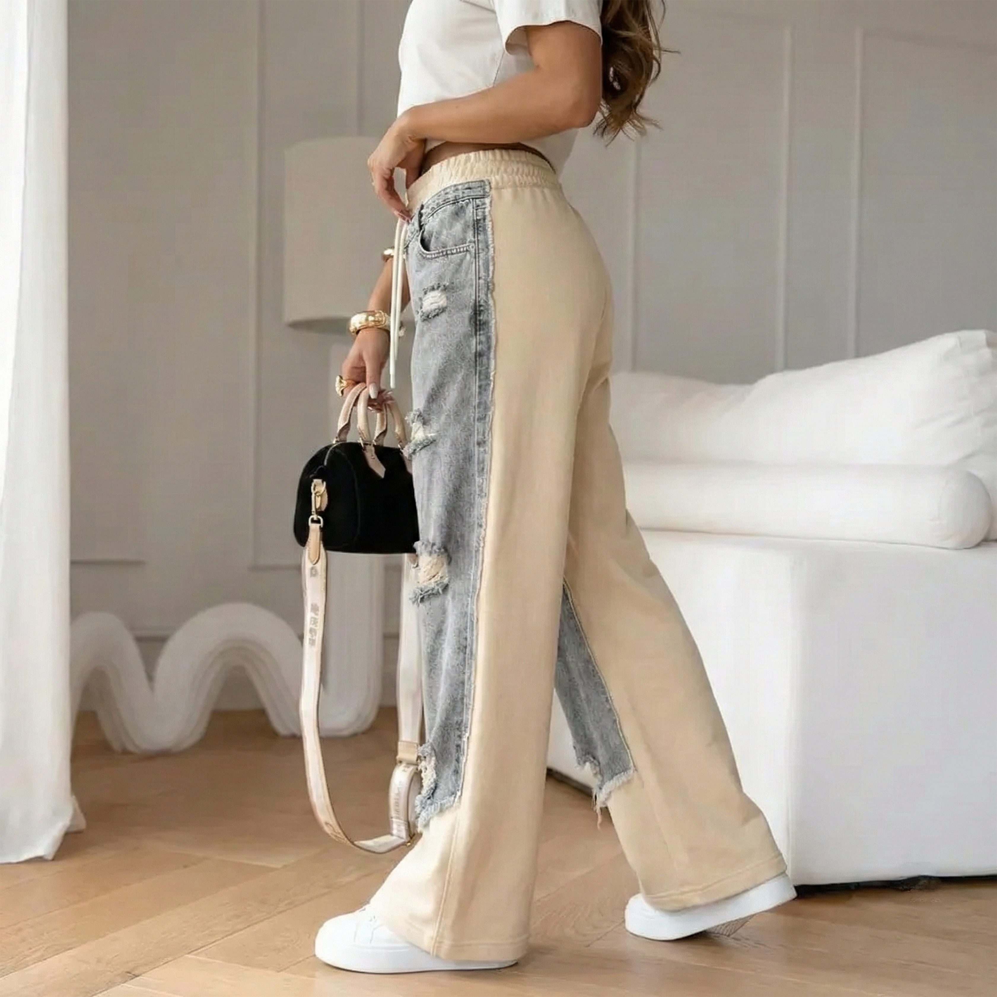 Women’s Casual Wide-Leg Pants – Patchwork Splicing