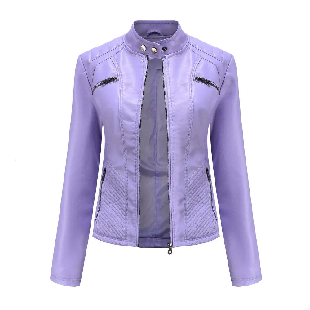 Women’s Lightweight Faux Leather Jacket – Casual Spring/Summer Outerwear