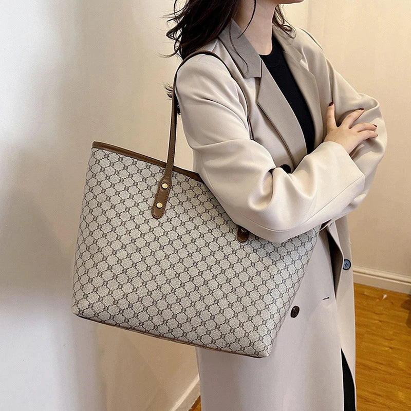 Women’s Geometric Casual Tote Bag – PU Shoulder Handbag