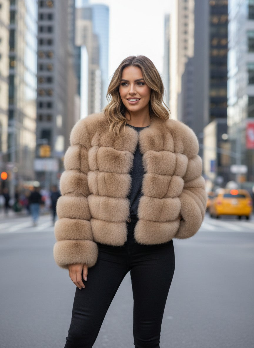 Women’s Genuine Fox Fur Jacket – Luxury Winter Coat | Elegant Office Style