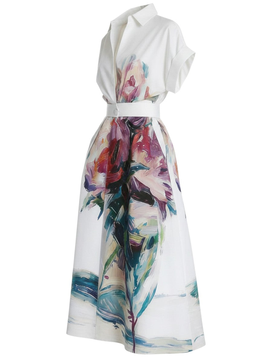 Printed A-Line Midi Dress – Loose Fit Collared Summer Dress