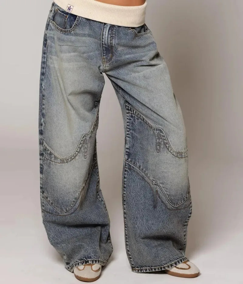 Women’s High-Waist Wide-Leg Jeans – Distressed High-Street Denim Pants