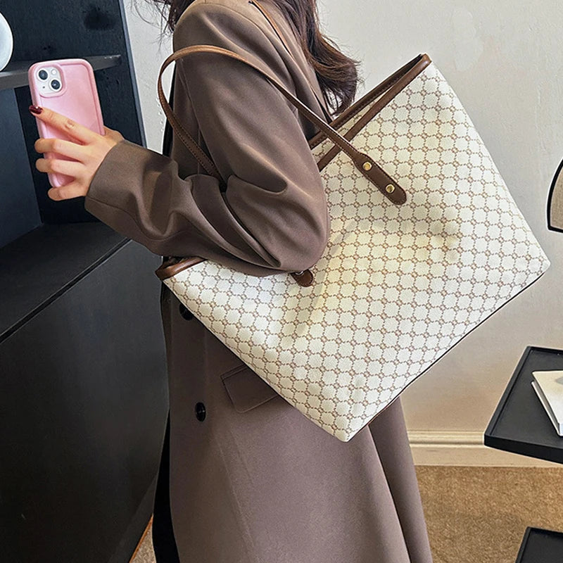 Women’s Geometric Casual Tote Bag – PU Shoulder Handbag