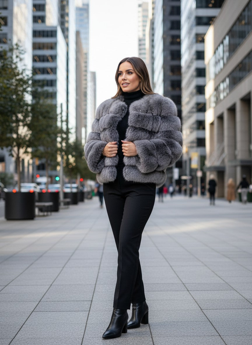 Women’s Genuine Fox Fur Jacket – Luxury Winter Coat | Elegant Office Style