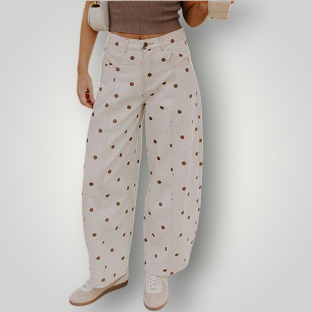 Women’s Barrel Jeans – Loose Fit Dot Print Wide-Leg Denim