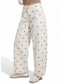 Women’s Barrel Jeans – Loose Fit Dot Print Wide-Leg Denim