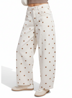 Women’s Barrel Jeans – Loose Fit Dot Print Wide-Leg Denim