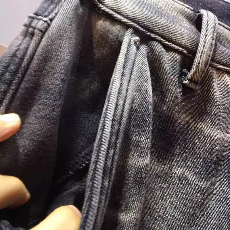 Women’s High-Street Straight-Leg Jeans – Vintage Wash Mid-Waist Denim