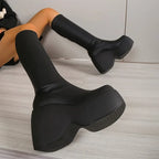 Platform Wedge Ankle Boots – Stretch Shaft