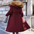 Women’s Hooded Winter Coat with Adjustable Waist – Wool Lined