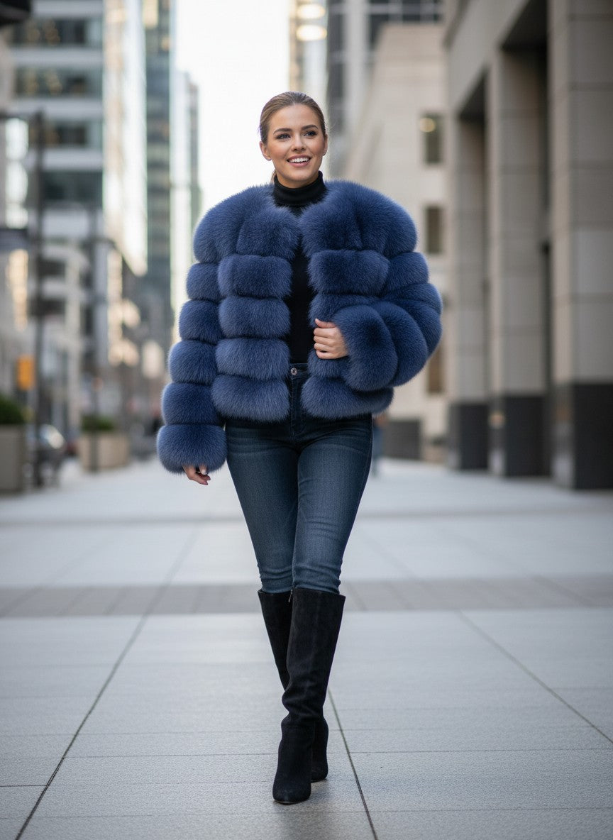 Women’s Genuine Fox Fur Jacket – Luxury Winter Coat | Elegant Office Style