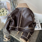 Women’s High-Street Faux Leather Jacket – Embellished Cropped Statement Outerwear