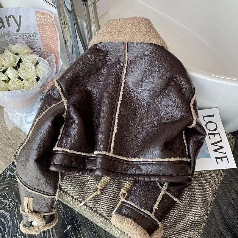 Women’s High-Street Faux Leather Jacket – Embellished Cropped Statement Outerwear