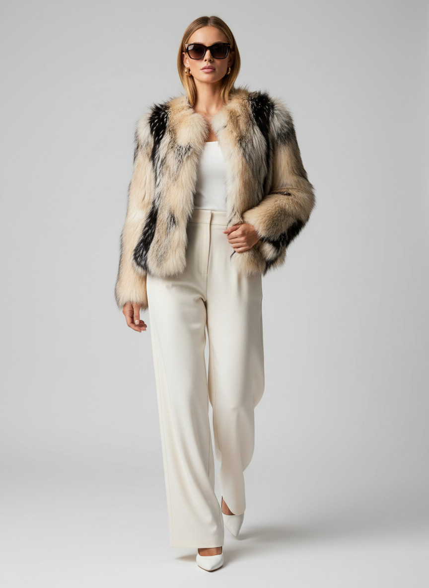 Contrast Faux Fur Coat – Wide-Waisted High Street Jacket