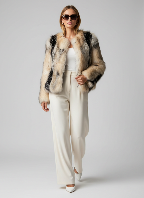 Contrast Faux Fur Coat – Wide-Waisted High Street Jacket