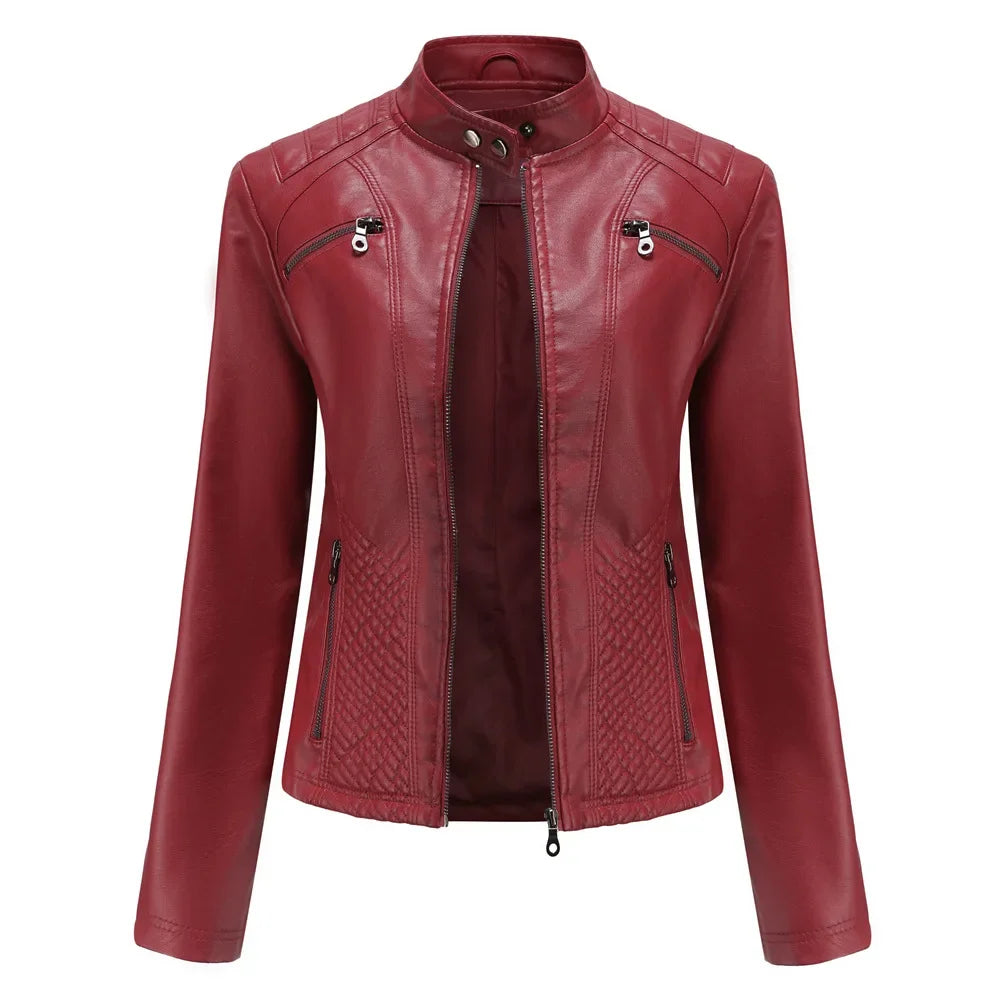 Women’s Lightweight Faux Leather Jacket – Casual Spring/Summer Outerwear
