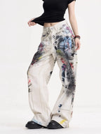 Women’s American Vintage Doodle Jeans – Y2K High-Street Wide-Leg Denim Pants