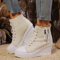 Women’s Canvas Sneakers – Patchwork Zip High Heel | Knut Elgvin